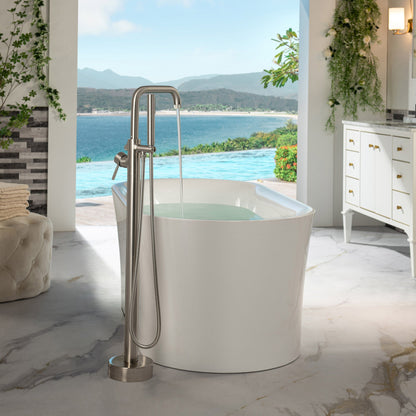 WOODBRIDGE F0070BNRD Contemporary Single Handle Floor Mount Freestanding Tub Filler Faucet with Cylinder Style Hand Shower