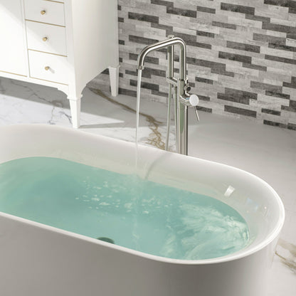 WOODBRIDGE F0070BNRD Contemporary Single Handle Floor Mount Freestanding Tub Filler Faucet with Cylinder Style Hand Shower