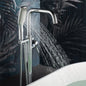 WOODBRIDGE F0070BNSQ Fusion Single Handle Floor Mount Freestanding Tub Filler Faucet with Square Shape Hand Shower