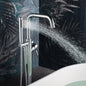 WOODBRIDGE F0070BNRD Contemporary Single Handle Floor Mount Freestanding Tub Filler Faucet with Cylinder Style Hand Shower