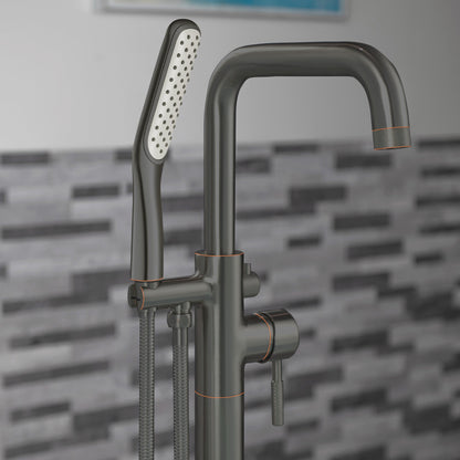 WOODBRIDGE F0070BNSQ Fusion Single Handle Floor Mount Freestanding Tub Filler Faucet with Square Shape Hand Shower