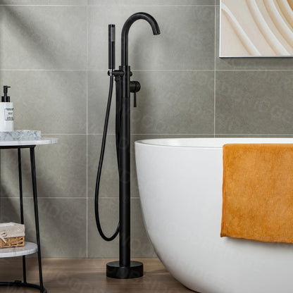 WOODBRIDGE F0001BNRD Contemporary Single Handle Floor Mount Freestanding Tub Filler Faucet with Hand shower