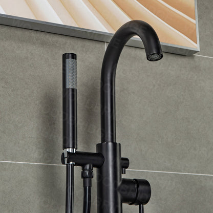 WOODBRIDGE F0001BNRD Contemporary Single Handle Floor Mount Freestanding Tub Filler Faucet with Hand shower