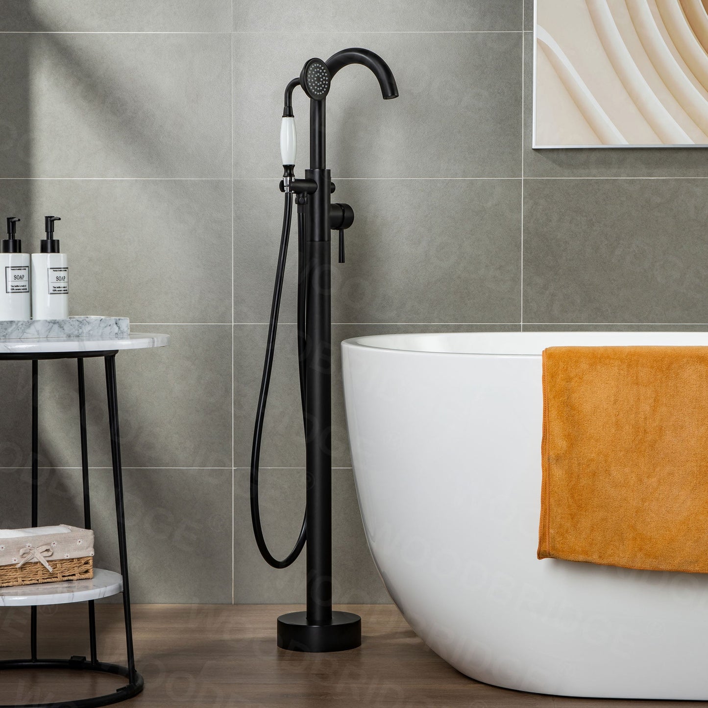 WOODBRIDGE WOODBRIDGEE F0001BNVT Contemporary Single Handle Floor Mount Freestanding Tub Filler Faucet with Hand shower