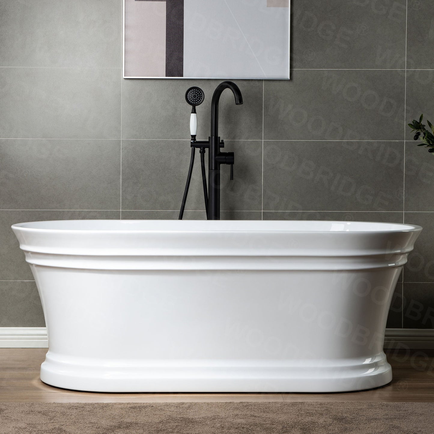 WOODBRIDGE WOODBRIDGEE F0001BNVT Contemporary Single Handle Floor Mount Freestanding Tub Filler Faucet with Hand shower