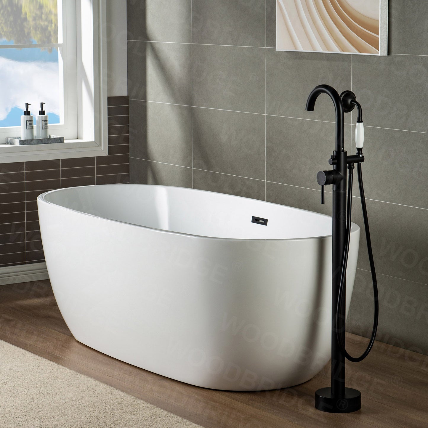 WOODBRIDGE WOODBRIDGEE F0001BNVT Contemporary Single Handle Floor Mount Freestanding Tub Filler Faucet with Hand shower