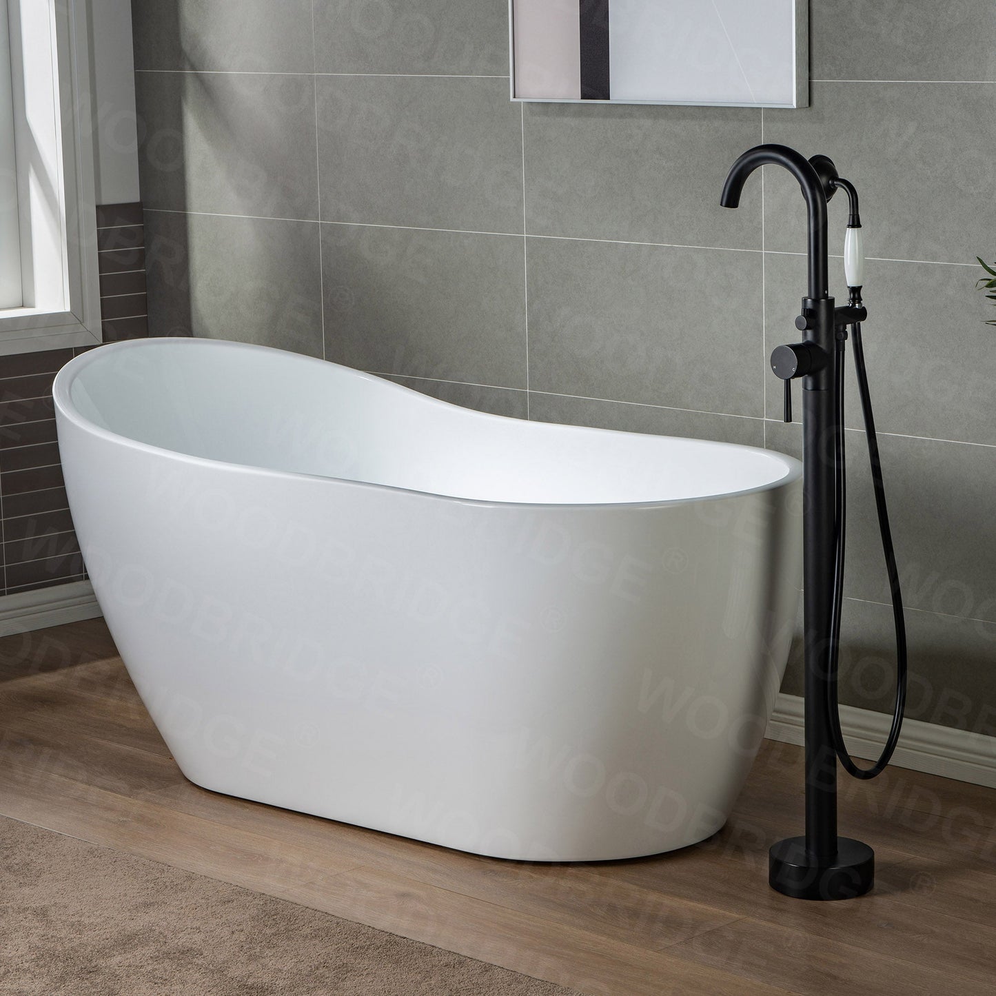 WOODBRIDGE WOODBRIDGEE F0001BNVT Contemporary Single Handle Floor Mount Freestanding Tub Filler Faucet with Hand shower