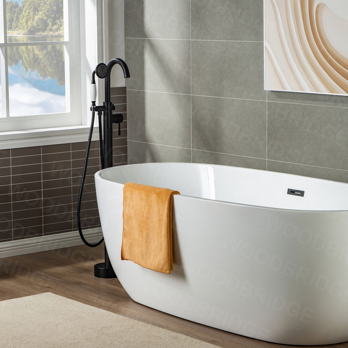 WOODBRIDGE WOODBRIDGEE F0001BNVT Contemporary Single Handle Floor Mount Freestanding Tub Filler Faucet with Hand shower
