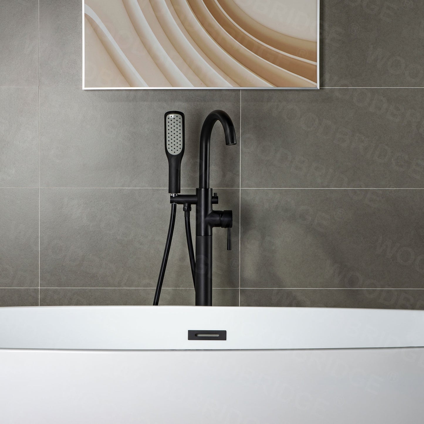 WOODBRIDGE WOODBRIDGEE Contemporary Single Handle Floor Mount Freestanding Tub Filler Faucet with Hand Shower