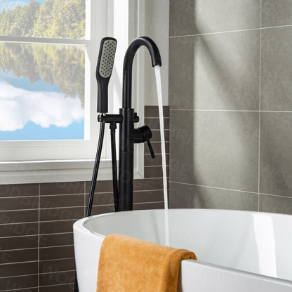 WOODBRIDGE WOODBRIDGEE Contemporary Single Handle Floor Mount Freestanding Tub Filler Faucet with Hand Shower