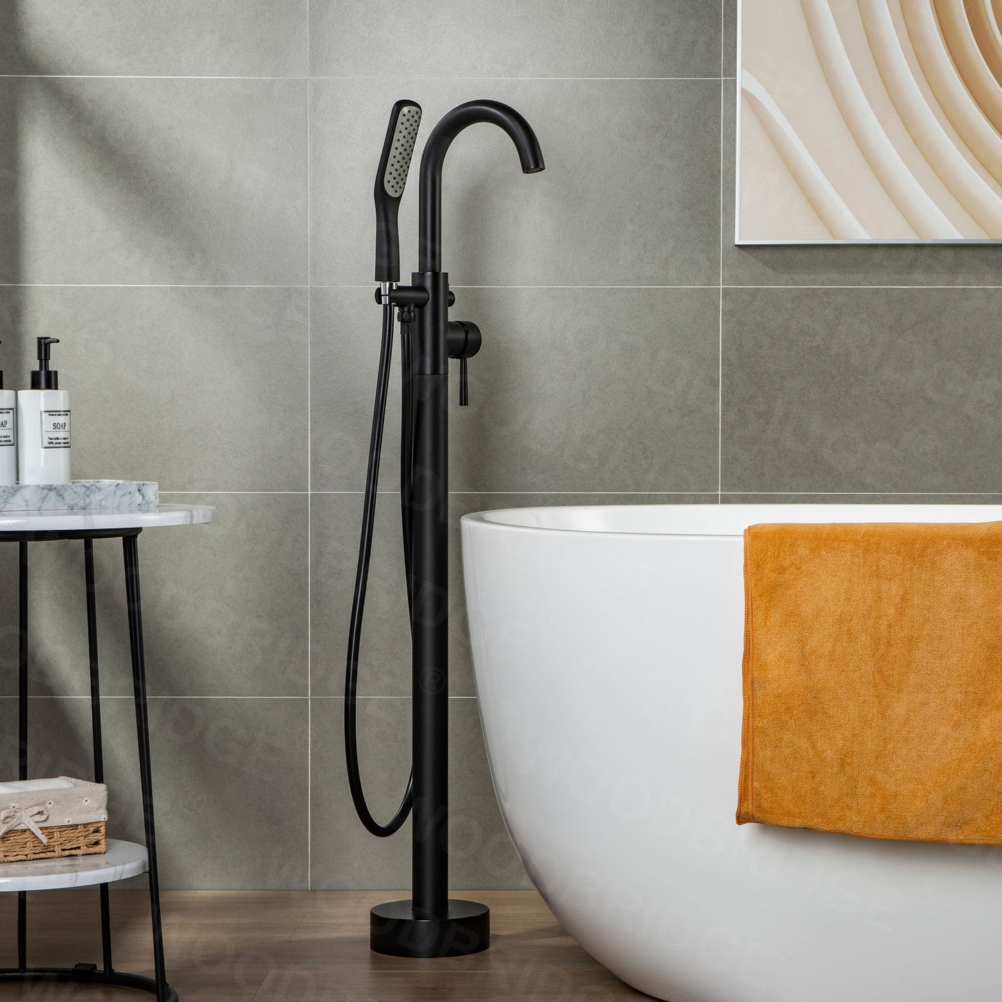 WOODBRIDGE WOODBRIDGEE Contemporary Single Handle Floor Mount Freestanding Tub Filler Faucet with Hand Shower