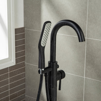 WOODBRIDGE WOODBRIDGEE Contemporary Single Handle Floor Mount Freestanding Tub Filler Faucet with Hand Shower