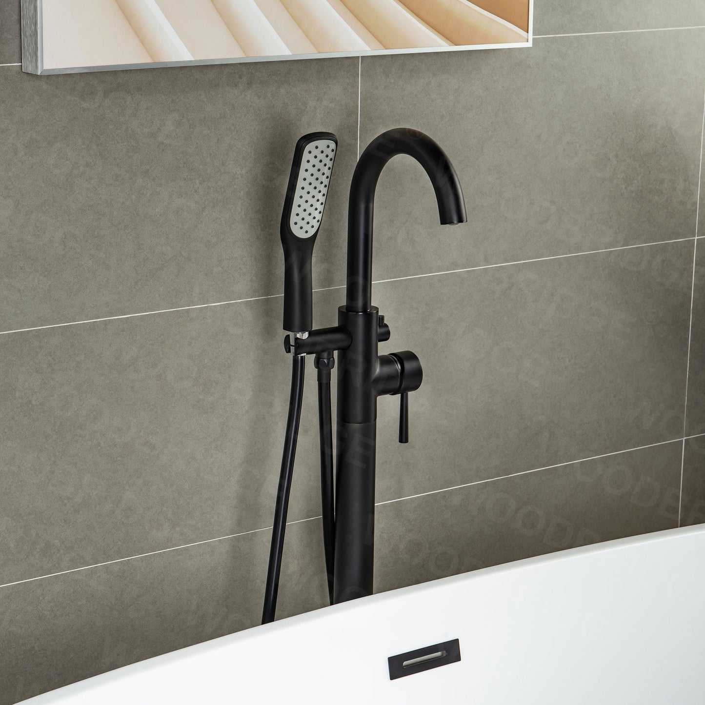 WOODBRIDGE WOODBRIDGEE Contemporary Single Handle Floor Mount Freestanding Tub Filler Faucet with Hand Shower