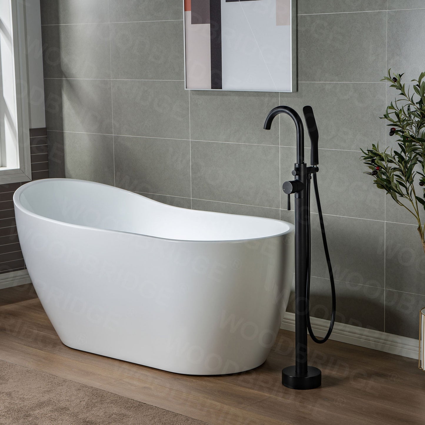 WOODBRIDGE WOODBRIDGEE Contemporary Single Handle Floor Mount Freestanding Tub Filler Faucet with Hand Shower