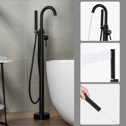 WOODBRIDGE F0001BNDR Contemporary Single Handle Floor Mount Freestanding Tub Filler Faucet with Hand shower