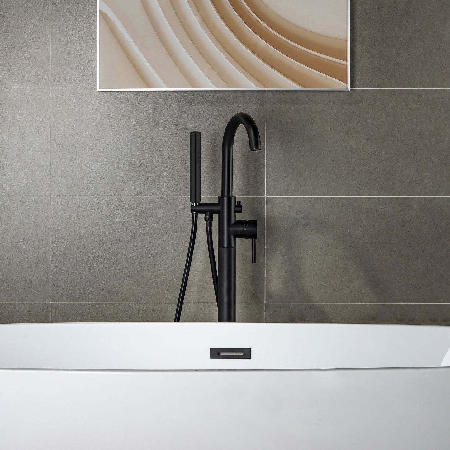 WOODBRIDGE F0001BNDR Contemporary Single Handle Floor Mount Freestanding Tub Filler Faucet with Hand shower