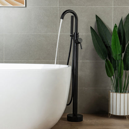 WOODBRIDGE F0001BNDR Contemporary Single Handle Floor Mount Freestanding Tub Filler Faucet with Hand shower