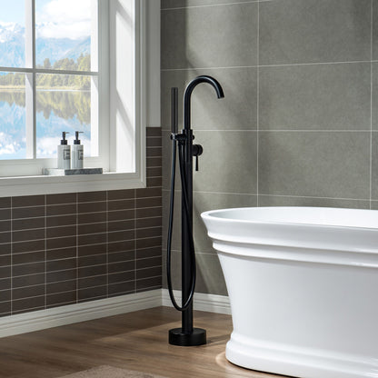 WOODBRIDGE F0001BNDR Contemporary Single Handle Floor Mount Freestanding Tub Filler Faucet with Hand shower