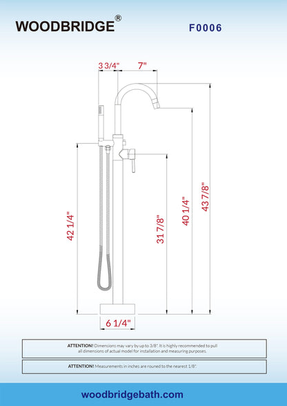 WOODBRIDGE F0001BNDR Contemporary Single Handle Floor Mount Freestanding Tub Filler Faucet with Hand shower