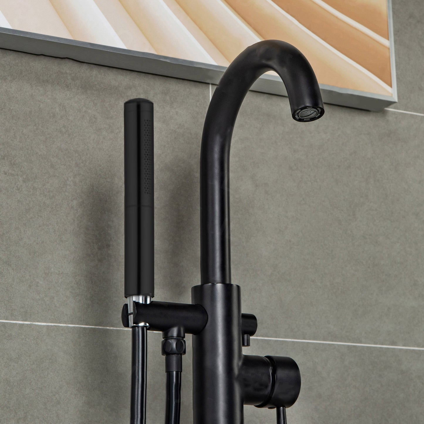 WOODBRIDGE F0001BNDR Contemporary Single Handle Floor Mount Freestanding Tub Filler Faucet with Hand shower