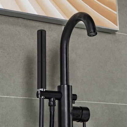 WOODBRIDGE F0001BNDR Contemporary Single Handle Floor Mount Freestanding Tub Filler Faucet with Hand shower