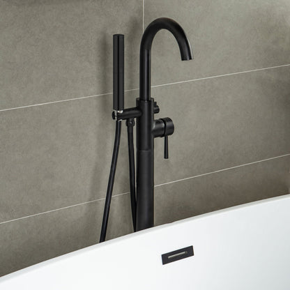 WOODBRIDGE F0001BNDR Contemporary Single Handle Floor Mount Freestanding Tub Filler Faucet with Hand shower