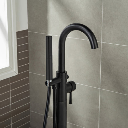 WOODBRIDGE F0001BNDR Contemporary Single Handle Floor Mount Freestanding Tub Filler Faucet with Hand shower
