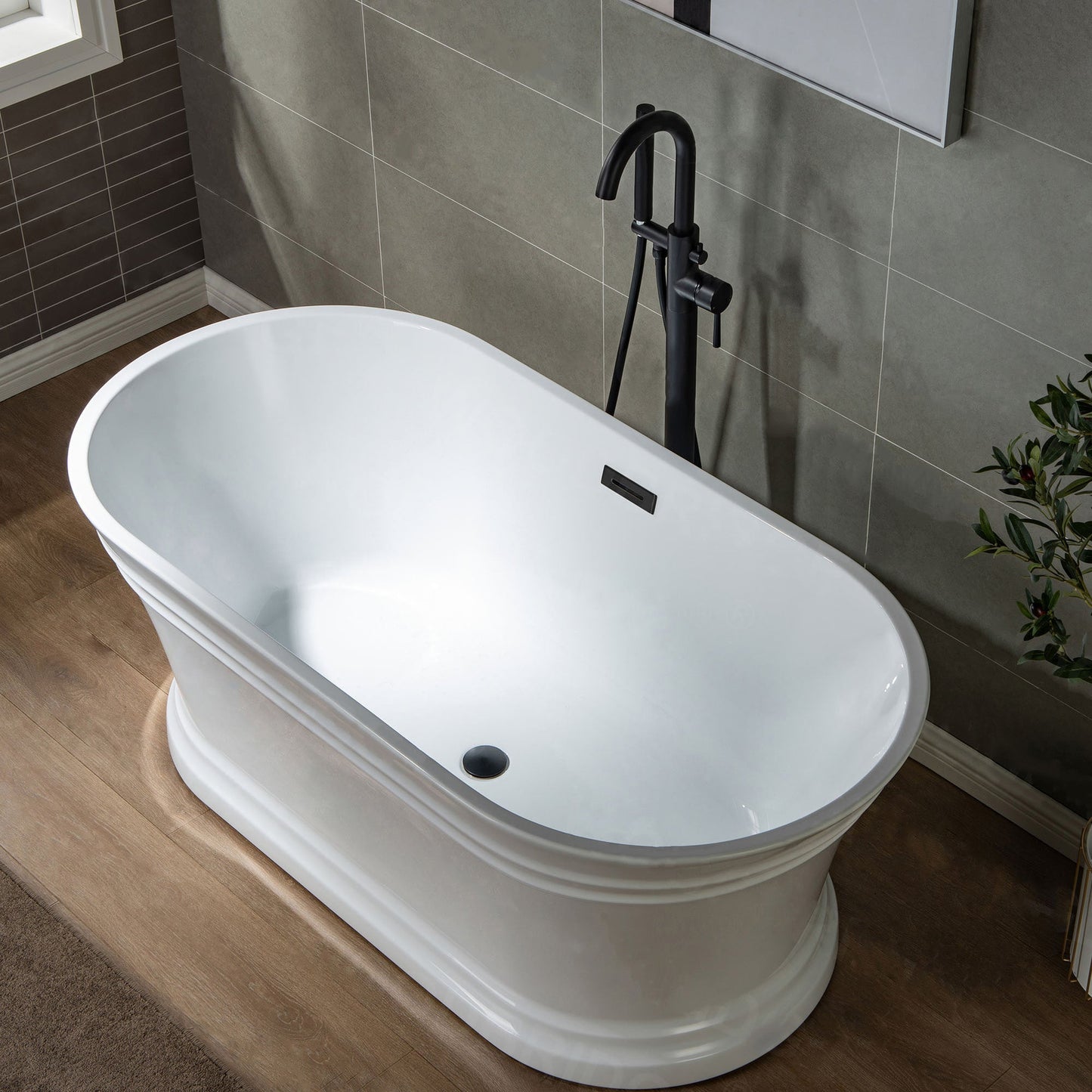 WOODBRIDGE F0001BNDR Contemporary Single Handle Floor Mount Freestanding Tub Filler Faucet with Hand shower