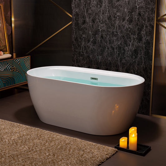 WOODBRIDGE 59" Acrylic Freestanding Bathtub Contemporary Soaking White Tub