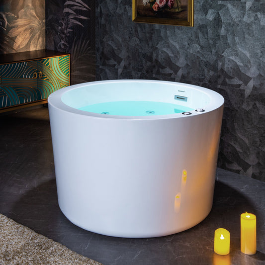 WOODBRIDGE 41" Acrylic Freestanding Round Contemporary Whirlpool Heated Jetted Tub