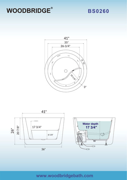 WOODBRIDGE 41" Acrylic Freestanding Round Contemporary Whirlpool Heated Jetted Tub