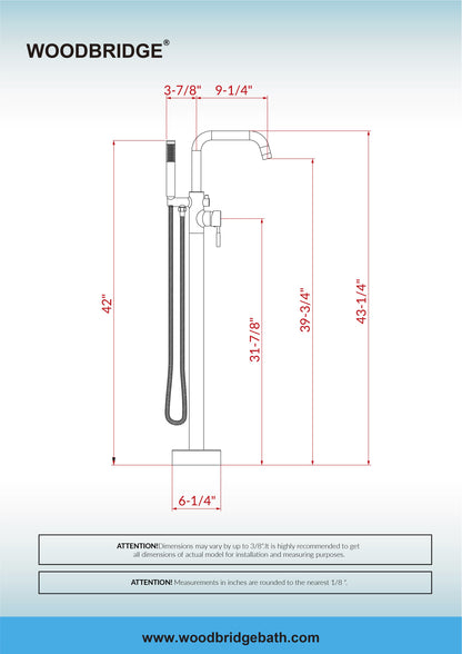 WOODBRIDGE F0070BNDR Contemporary Single Handle Floor Mount Freestanding Tub Filler Faucet with 2 Function Cylinder Style Hand Shower