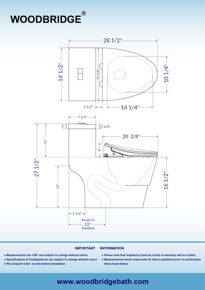 WOODBRIDGE Elongated 1-Piece Toilet with Advanced Auto Open & Close Bidet Smart Toilet Seat, Child Wash, Chair Height, 1000 Gram MaP Flushing Score, 1.28 GPF Dual, Water Sensed