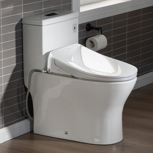 WOODBRIDGE Elongated 1-Piece Toilet with Advanced Auto Open & Close Bidet Smart Toilet Seat, Child Wash, 1000 Gram MaP Flushing Score, 1.28 GPF Dual, Water Sensed