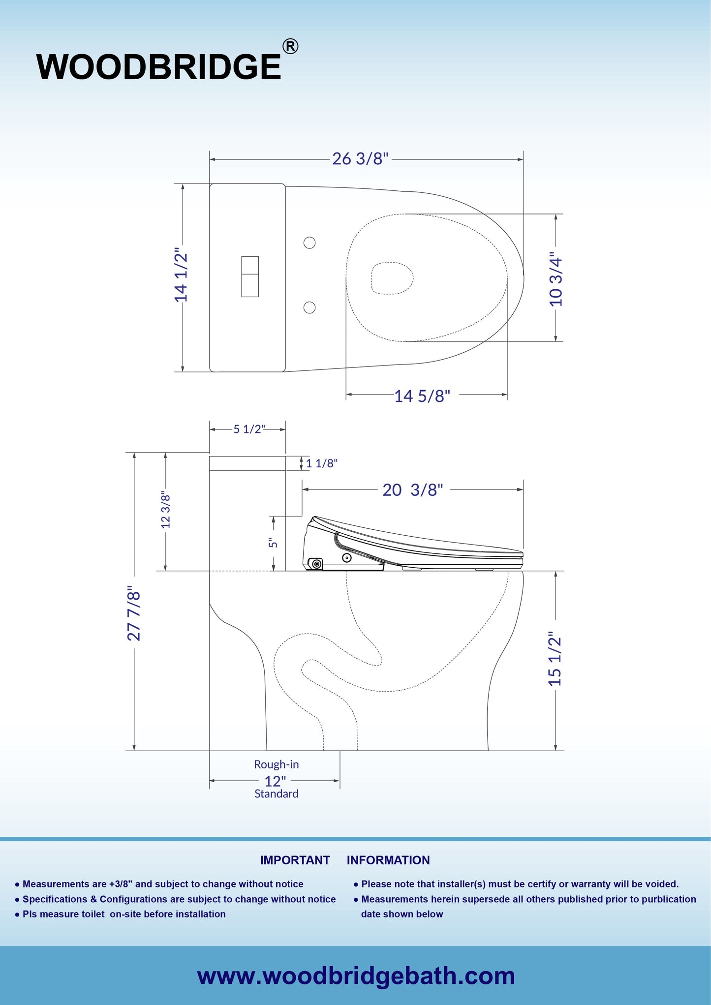 WOODBRIDGE Elongated 1-Piece Toilet with Advanced Auto Open & Close Bidet Smart Toilet Seat, Child Wash, 1000 Gram MaP Flushing Score, 1.28 GPF Dual, Water Sensed