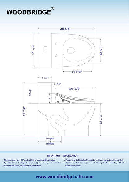 WOODBRIDGE Elongated 1-Piece Toilet with Advanced Auto Open & Close Bidet Smart Toilet Seat, Child Wash, 1000 Gram MaP Flushing Score, 1.28 GPF Dual, Water Sensed