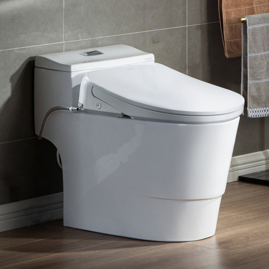 WOODBRIDGE Elongated 1-Piece Toilet with Advanced Auto Open & Close Bidet Smart Toilet Seat, Child Wash, 1000 Gram MaP Flushing Score, 1.28 GPF Dual, Water Sensed