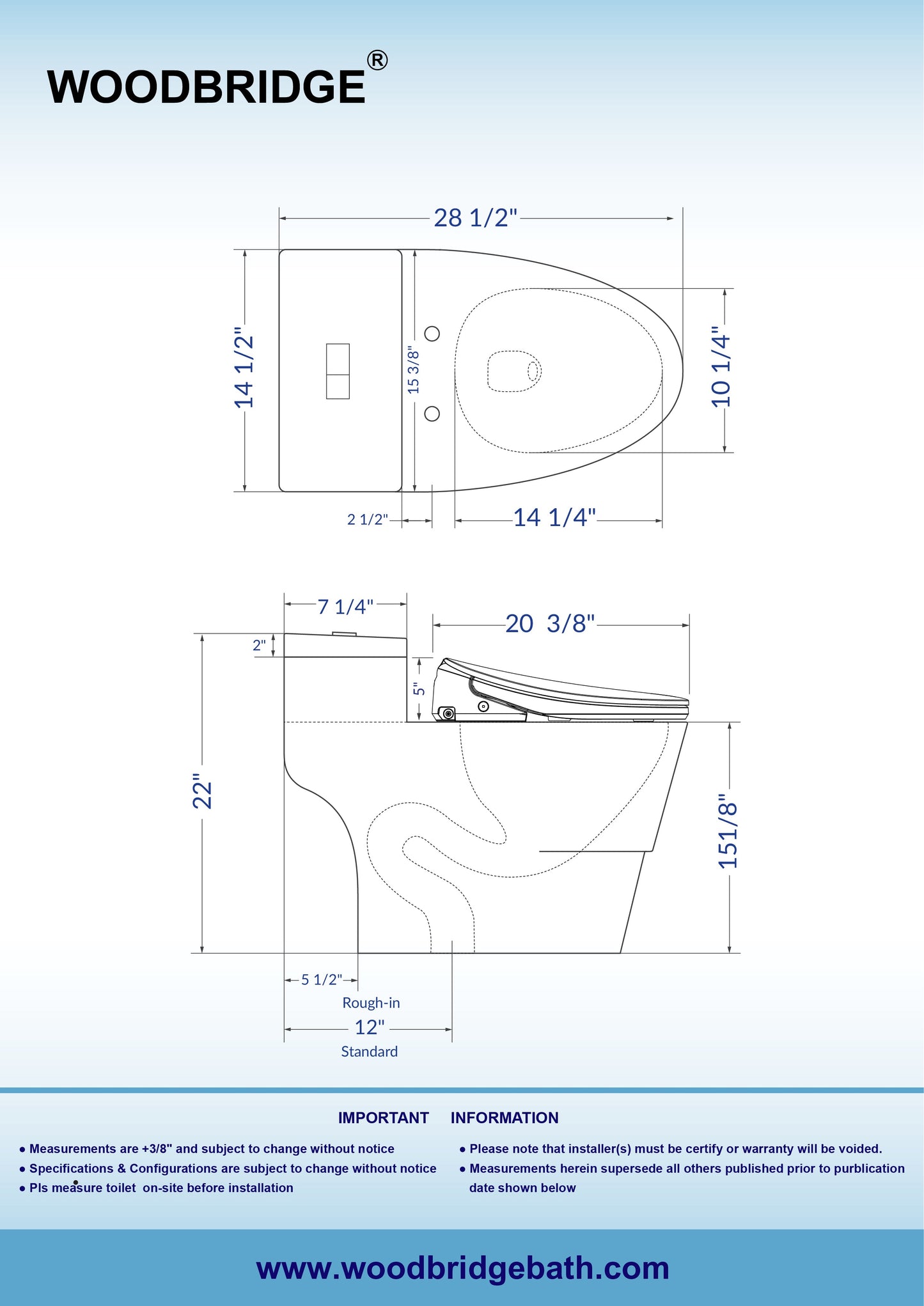 WOODBRIDGE Elongated 1-Piece Toilet with Advanced Auto Open & Close Bidet Smart Toilet Seat, Child Wash, 1000 Gram MaP Flushing Score, 1.28 GPF Dual, Water Sensed