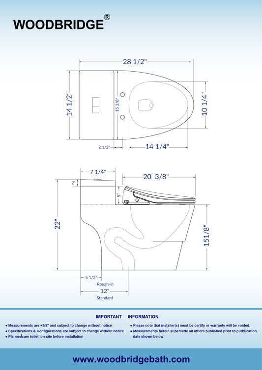 WOODBRIDGE Elongated 1-Piece Toilet with Advanced Auto Open & Close Bidet Smart Toilet Seat, Child Wash, 1000 Gram MaP Flushing Score, 1.28 GPF Dual, Water Sensed