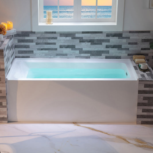 WOODBRIDGE 60" Acrylic Rectangular Alcove Soaking Bathtub in White with Right Drain