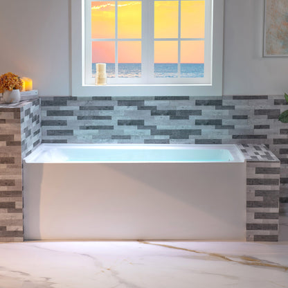 WOODBRIDGE 60" Acrylic Rectangular Alcove Soaking Bathtub in White with Right Drain