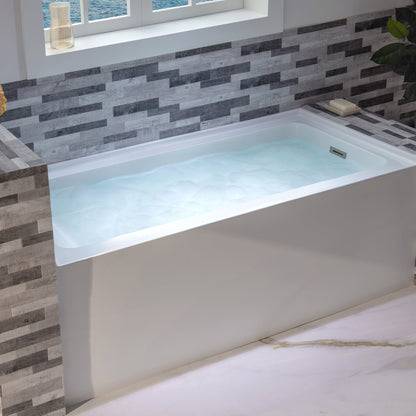 WOODBRIDGE 60" Acrylic Rectangular Alcove Soaking Bathtub in White with Right Drain