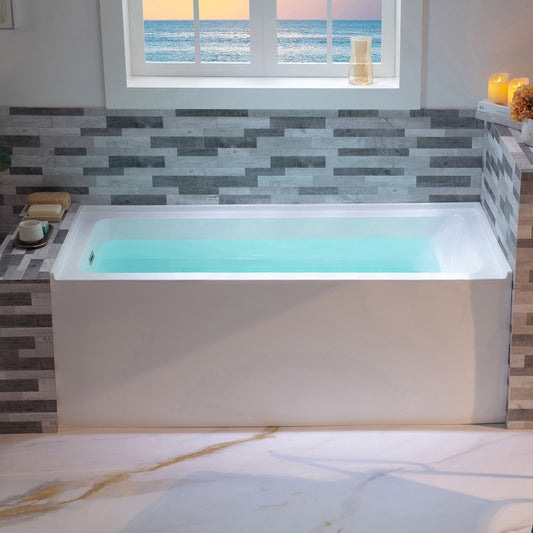 WOODBRIDGE 60" Acrylic Rectangular Alcove Soaking Bathtub in White with Left Drain