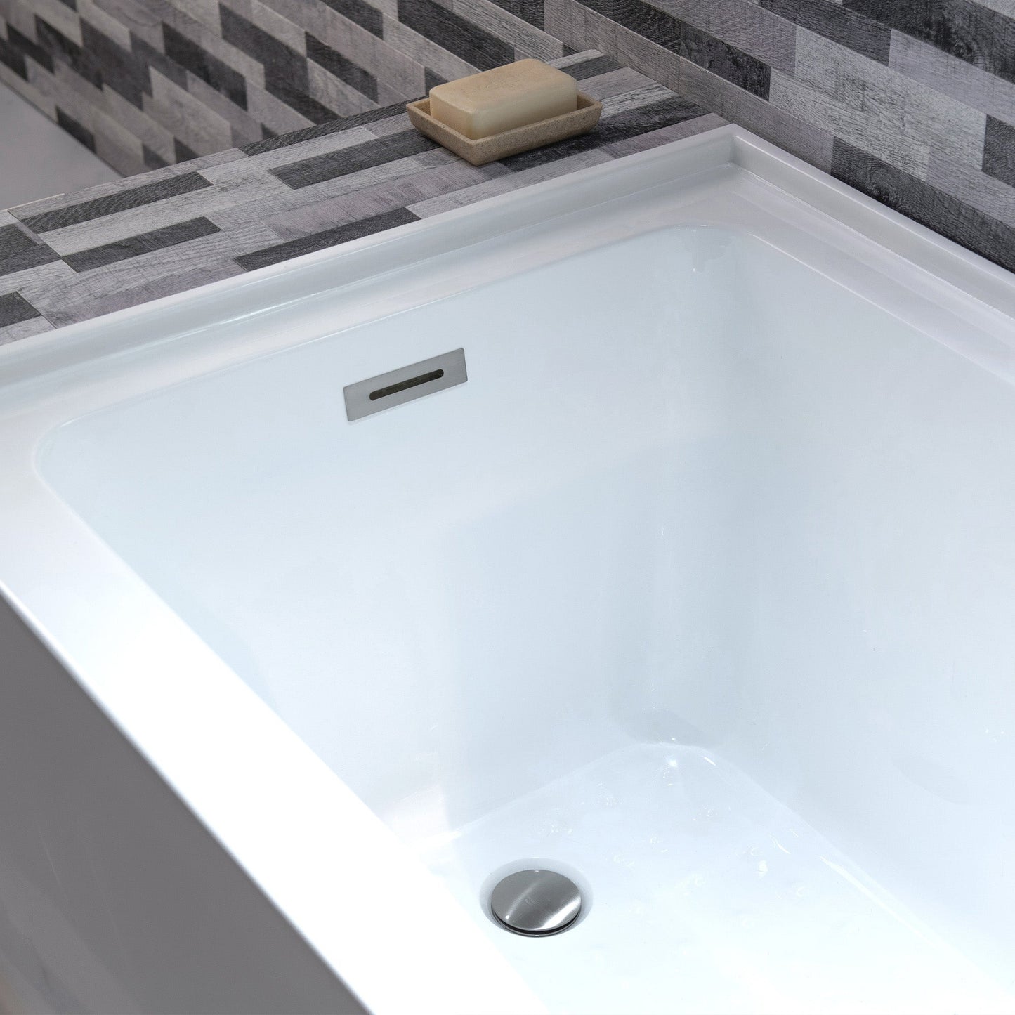 WOODBRIDGE 60" Acrylic Rectangular Alcove Soaking Bathtub in White with Left Drain