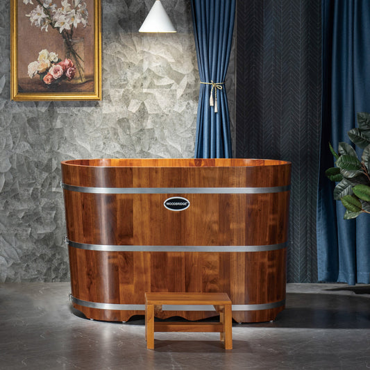 WOODBRIDGE 43" Freestanding Handcrafted Natural Wood Soaking Bathtub