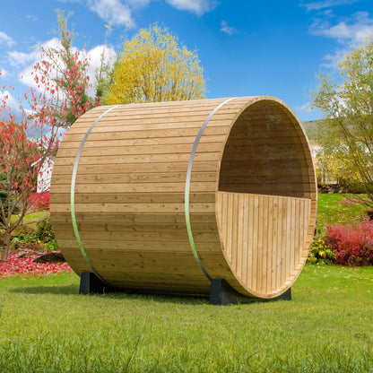 WOODBRIDGE 2-Person Luxury Canada Red Cedar Outdoor Barrel Sauna with half View Window, Harvia Electric Heater with Sauna Stone, Sauna accessories Kit and Asphalt Shingle Roof, 4'x6'