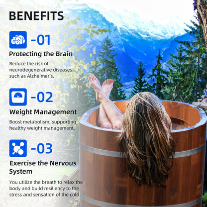 WOODBRIDGE 54" Cold Plunge Tub with 1.3 HP High-Performance Cooling and Heating Chiller in Gray, Ozone sanitation, Filter circulation system, Insulated Tub Lid, Wood Stool, Wood Seat