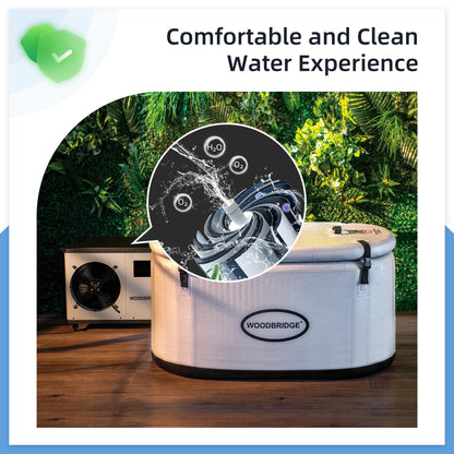 WOODBRIDGE Inflatable Cold Plunge Tub with 1.3 HP High-Performance Cooling and Heating Chiller in White,Filter circulation system,PVC Insulated Lid, Hand Pump and Repair Kit Included, Anti-Slid Bottom