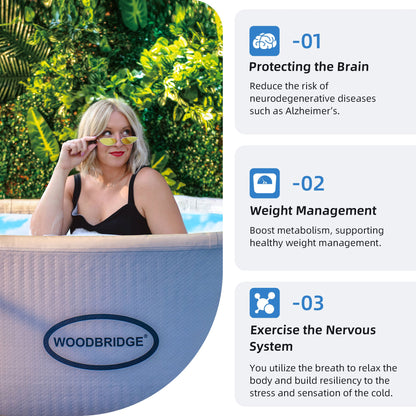 WOODBRIDGE Inflatable Cold Plunge Tub with 1.3 HP High-Performance Cooling and Heating Chiller in White,Filter circulation system,PVC Insulated Lid, Hand Pump and Repair Kit Included, Anti-Slid Bottom