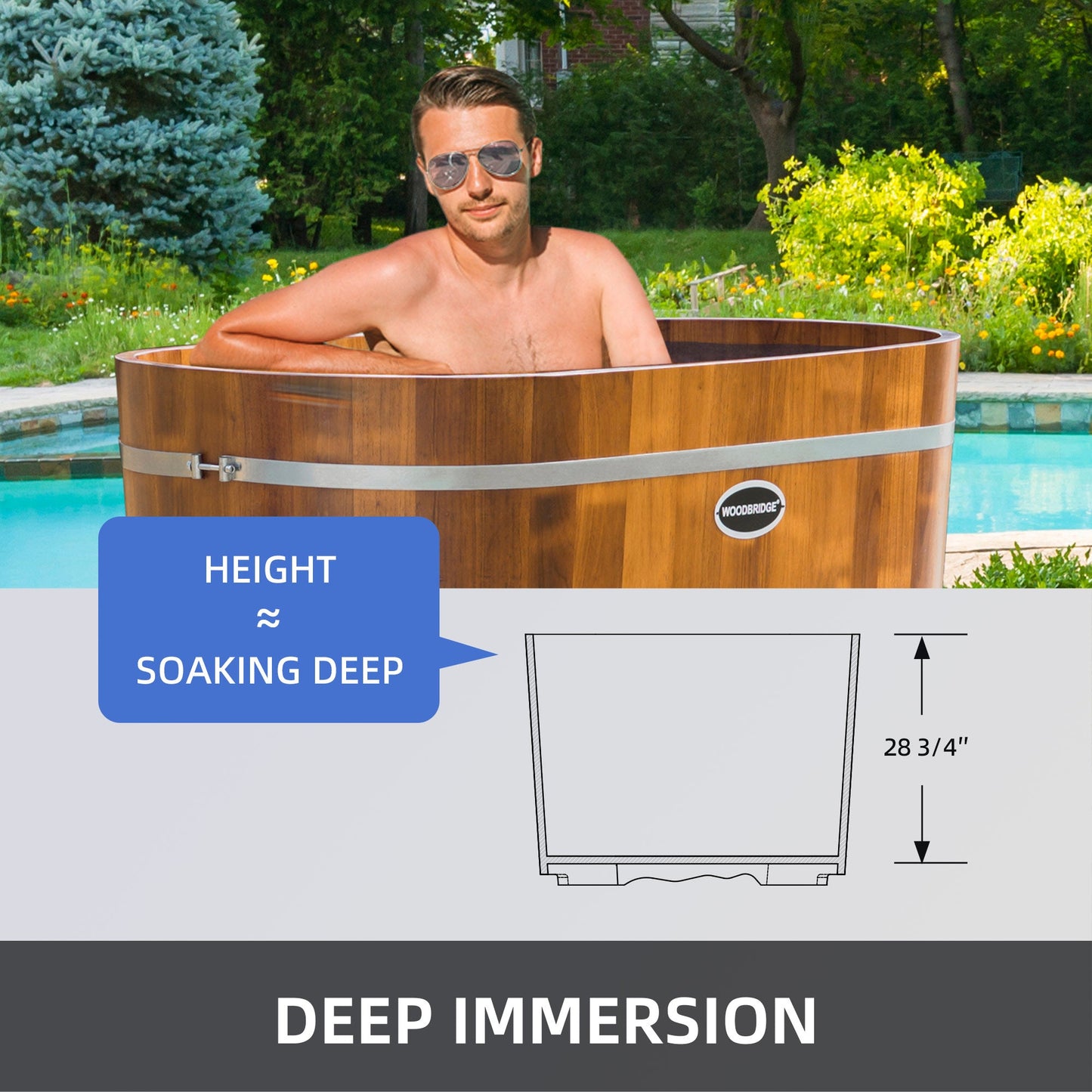 WOODBRIDGE 43" Freestanding Handcrafted Natural Wood Soaking Bathtub